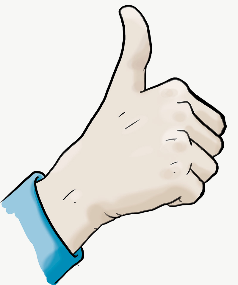 Illustration: Daumen hoch.  Eine Hand zeigt den Daumen nach oben. Das bedeutet: gut.