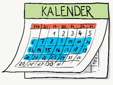 Illustration: Kalender Ein Kalender zeigt einen Monat mit den Tagen 1 bis 31. Drei Wochen sind blau markiert.